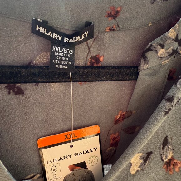 NWT Hilary Radley Women's Long Sleeve Floral Sage Blouse Size L $45 - Picture 7 of 15